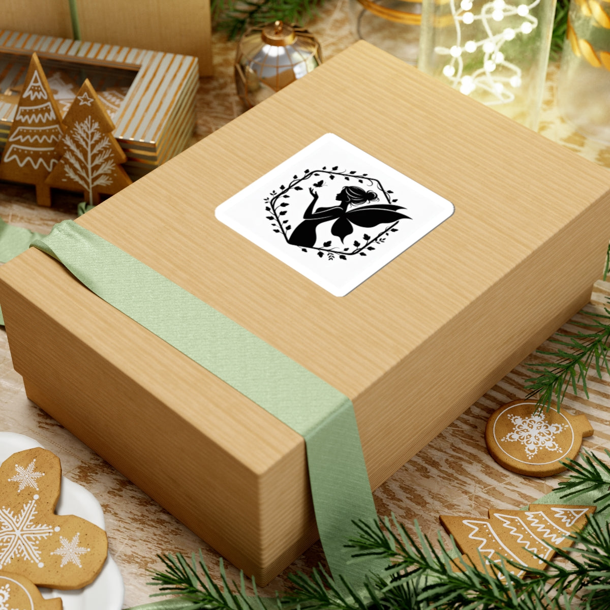 Moonlit Fairy Kiss-Cut Sticker | witchy Christmas, winter solstice art